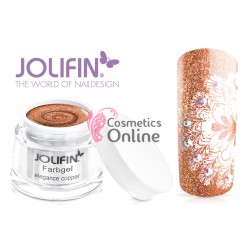 Gel UV Jolifin cu sclipici aramiu Elegance Copper 5 ml + 1 Pigment Oglinda Cadou